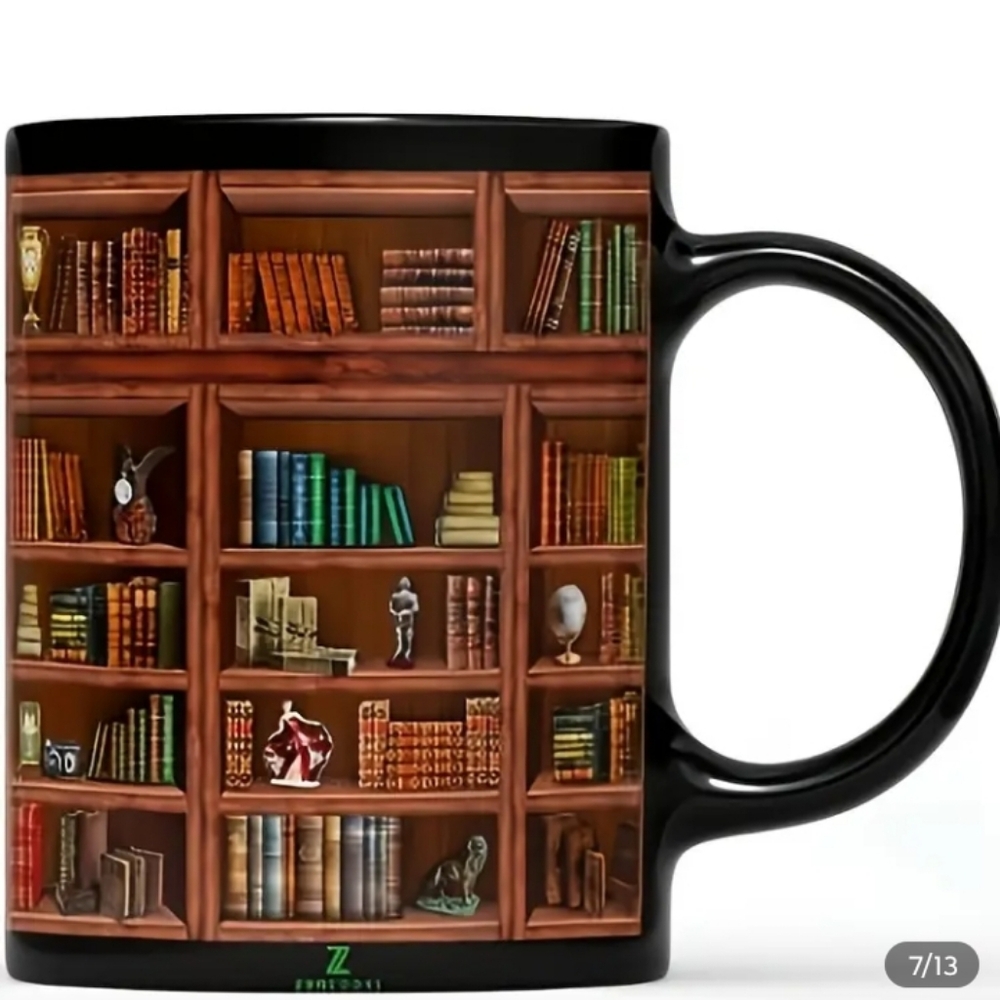 Library Books Ceramic Coffee Mug with Bookcase Print - Picture 5 of 6